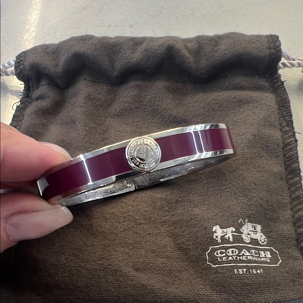 Coach enamel bangle in Deep Burgundy and Silver
